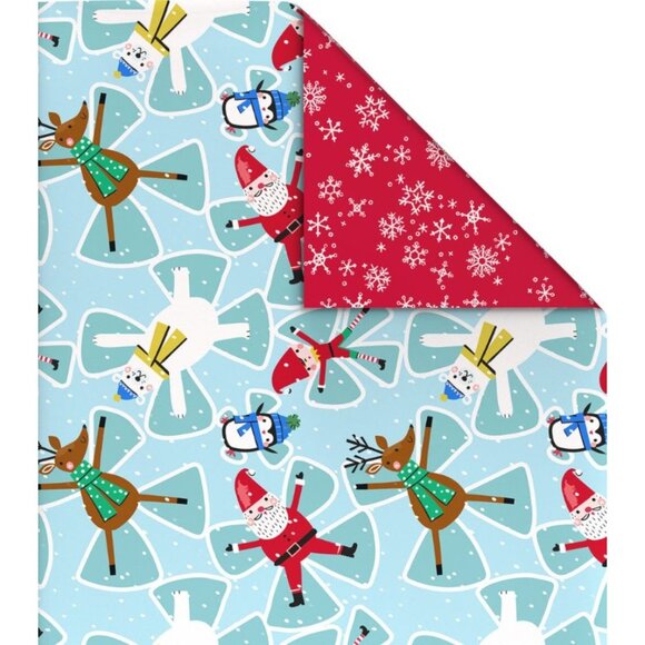 Hallmark Wrapping Paper Santa Snow Angels Snowflakes Reversible 30 sq ft Roll Ho - Picture 2 of 7